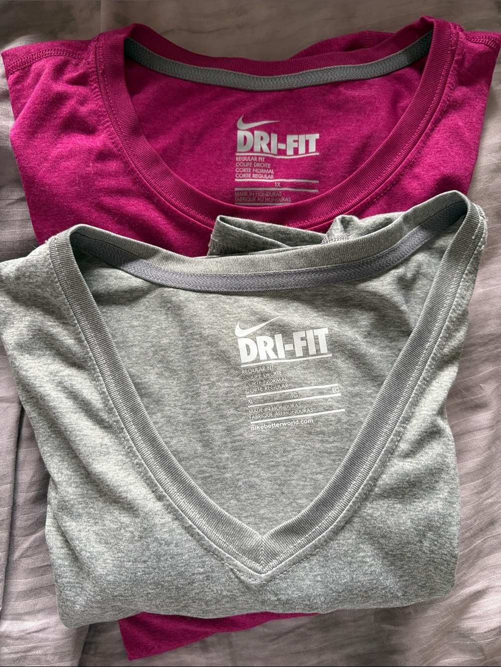 Nike Dri-FIT Athletic Tops - Magenta & Light Gray